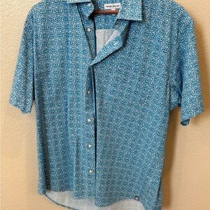 Peter Millar Teal Geometric Short Sleeve Shirt